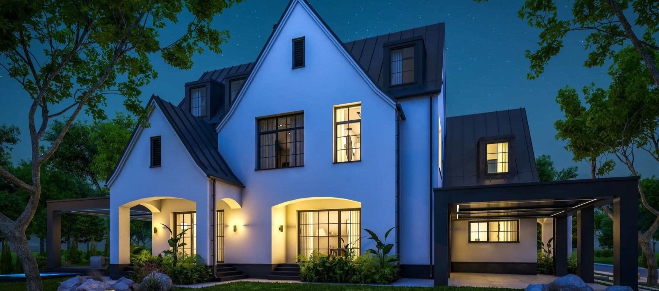 Luxury Memphis home exterior at twilight